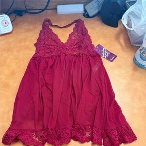 Chic Lace Trim Red Chemise